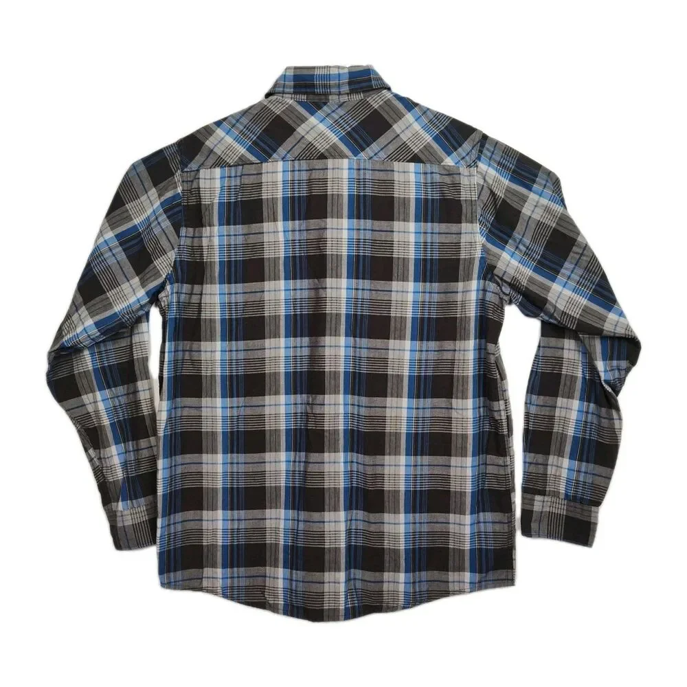Wrangler Jeans Co. Pearl Snap-Up Shirt Men's L Blue/Brown Plaid Long Sleeves - Picture 2 of 8
